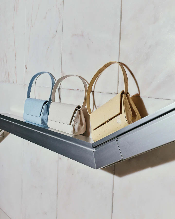 Ostrich-Embossed Convertible Shoulder Bag