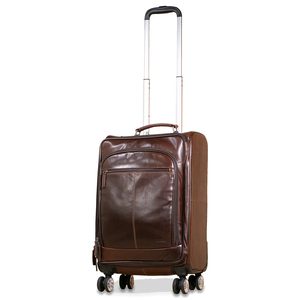 Premium Leather Spinner Carry-On Luggage