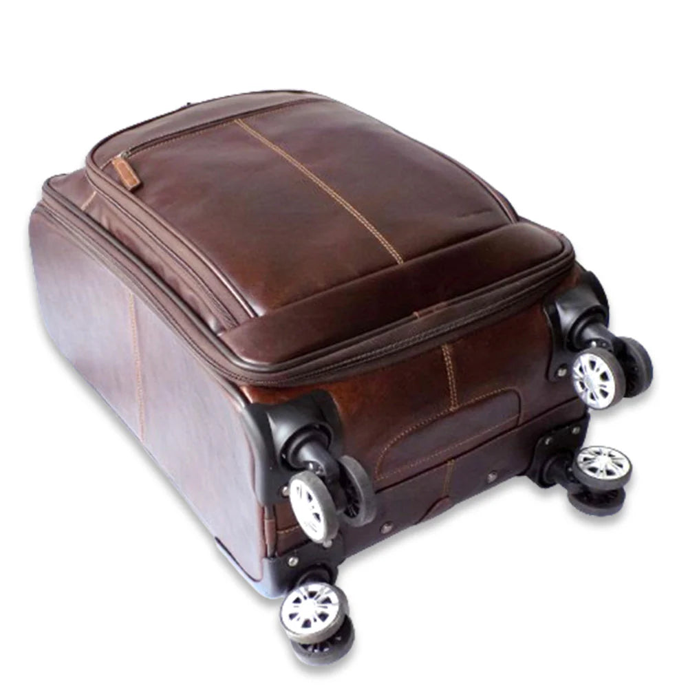 Premium Leather Spinner Carry-On Luggage