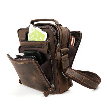Vintage Leather Multi-Pocket Crossbody Bag for Everyday Carry