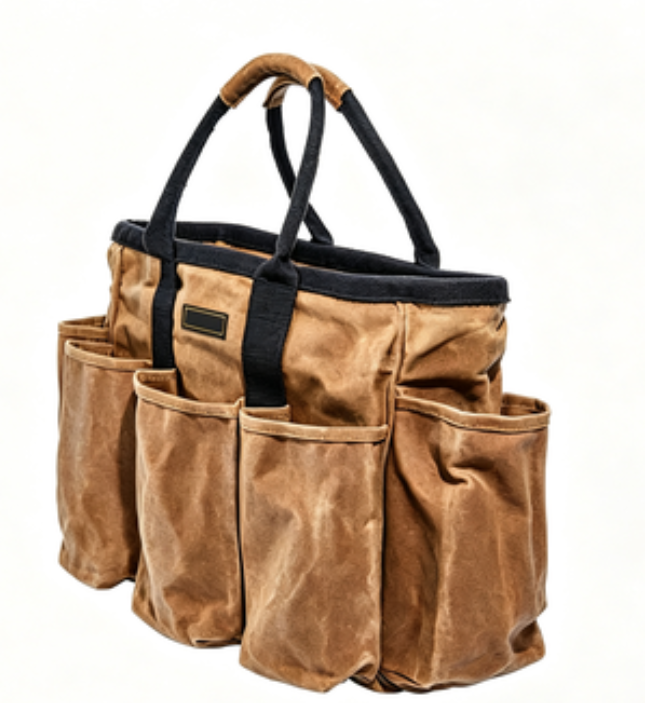 Waxed Canvas Multi-Pocket Utility Tote Bag