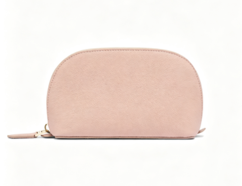 Sleek Leather Half-Moon Cosmetic Pouch